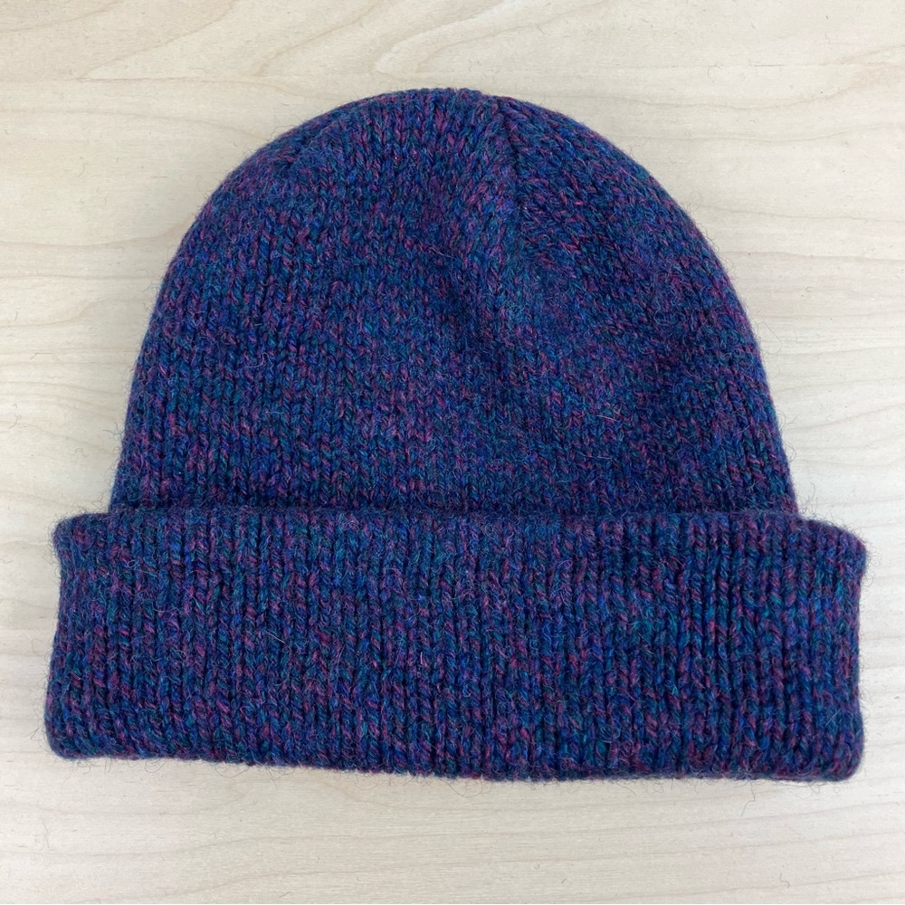 Vintage Wigwam Winter Cuff Beanie Wool Purple Blue Made In USA